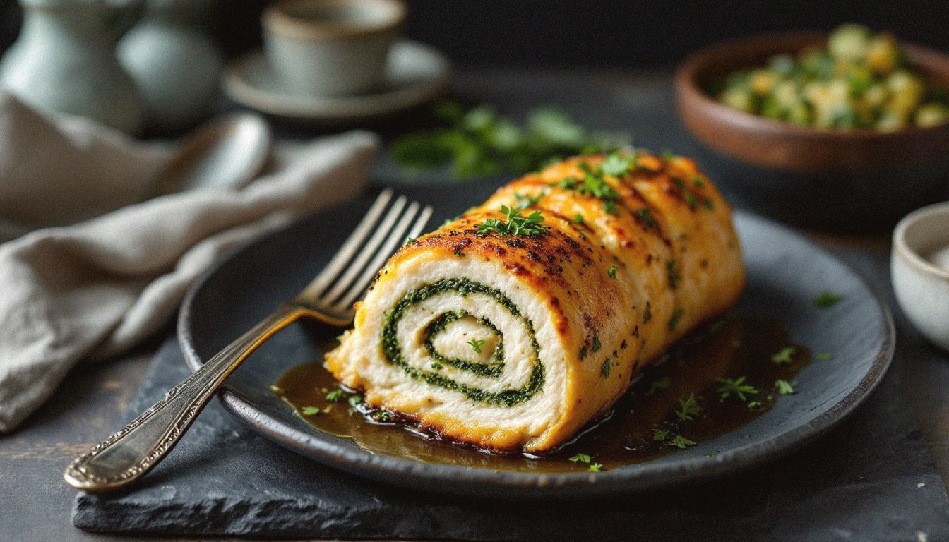 Cream Ramp Chicken Roulade with Morel Cream & Ramp Gremolata | Strange Recipes